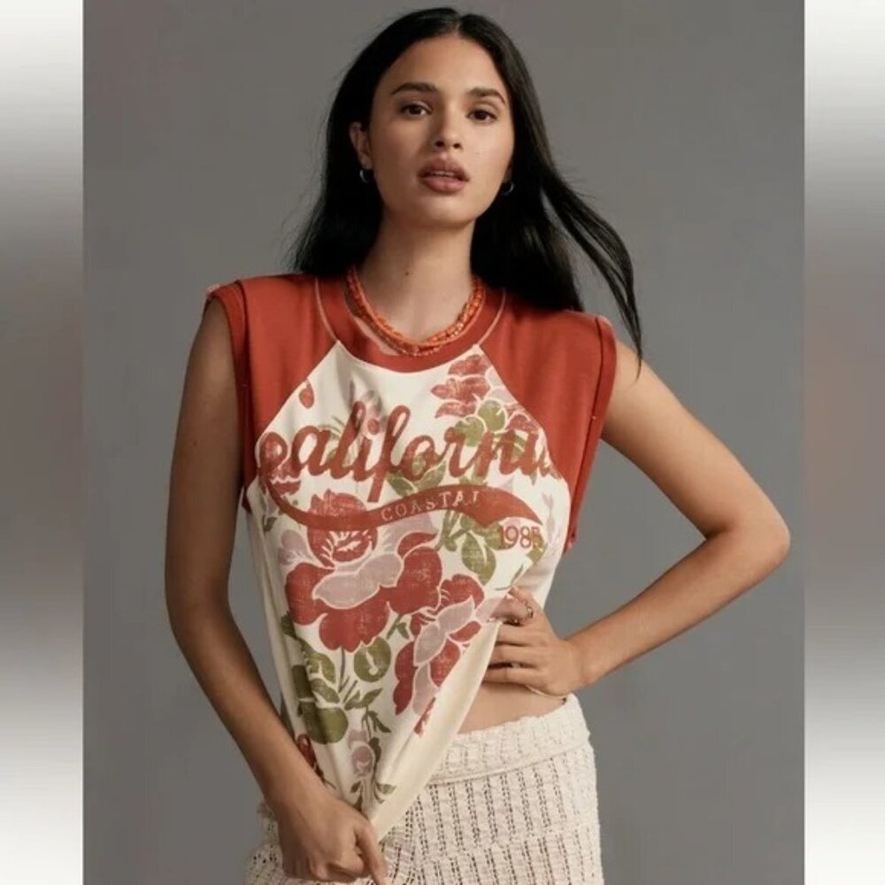🌼 ANTHROPOLOGIE Pilcro Muscle Sweatshirt Tank in California Poppy Flower Red XS